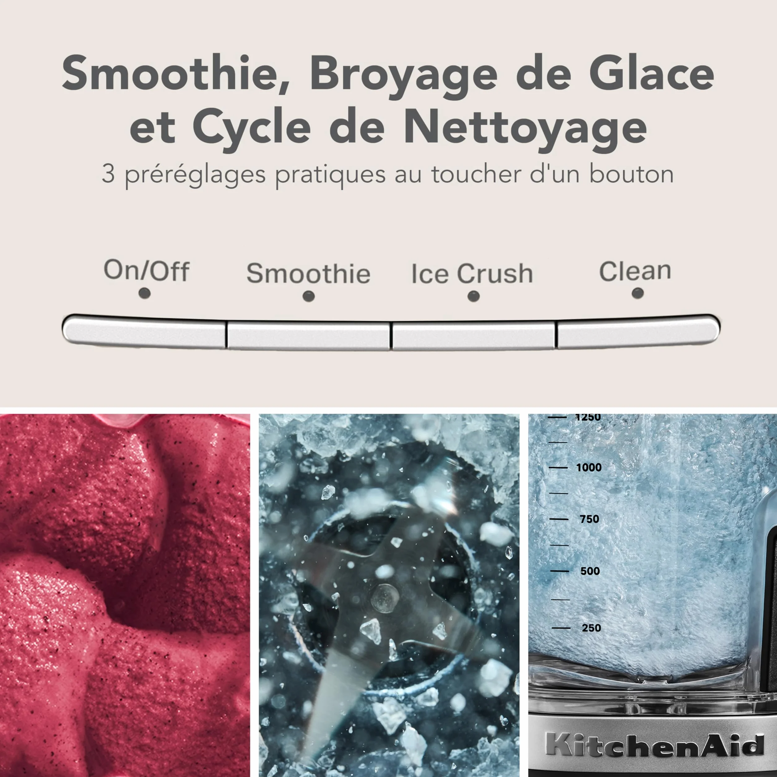 KitchenAid Blender Pure Power, Pichet 2L Sans BPA, 10 Vitesses, Programmes Glace & Smoothie, Lames Inox Asymétriques, Base Métal, Noir Mat