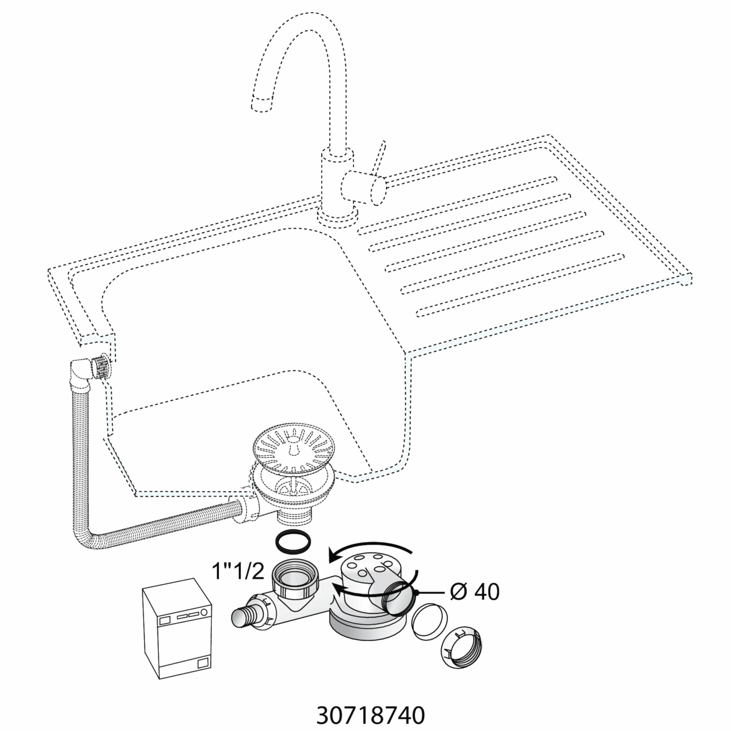 Wirquin Siphon évier gain de place Ø40 Espace avec garde d'eau 50 mm blanc
