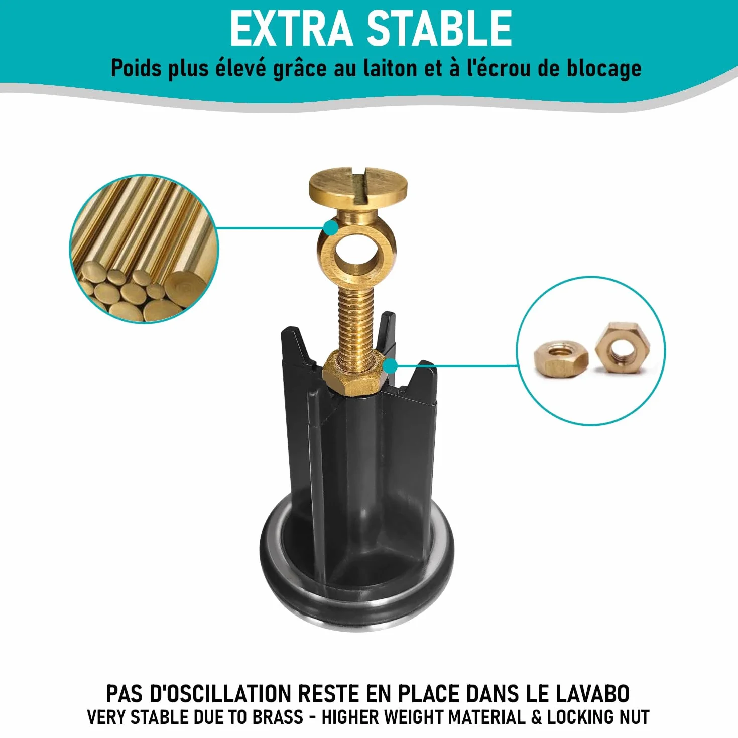 Arteneur Bouchon de lavabo 40mm acier inoxydable excentrique avec vis en laiton extra lourde universel