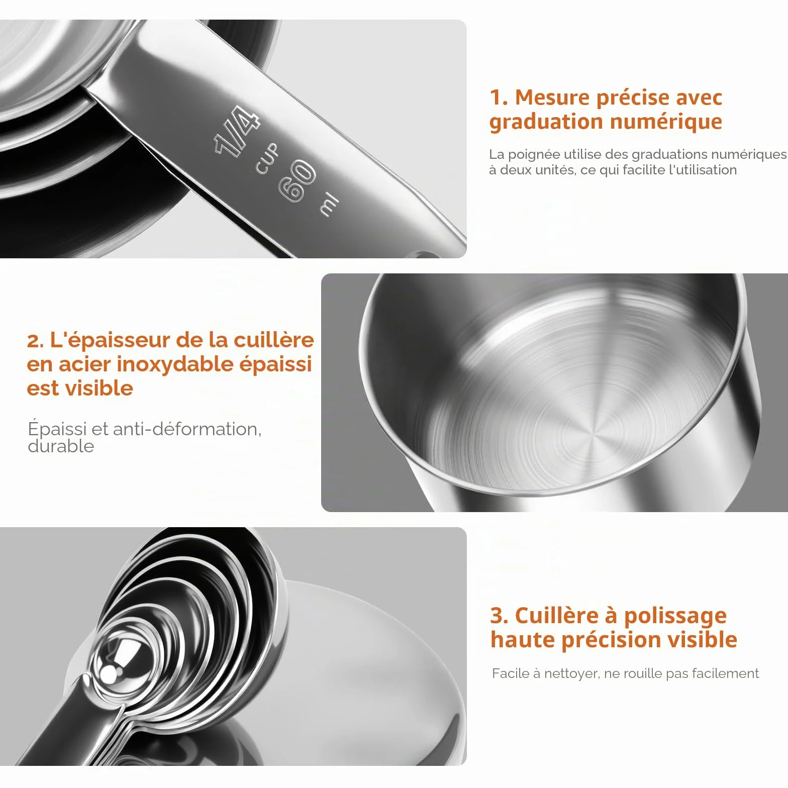 Set de 11 Cuillères et Tasses Doseuses en Acier Inoxydable Professionnel avec Graduation