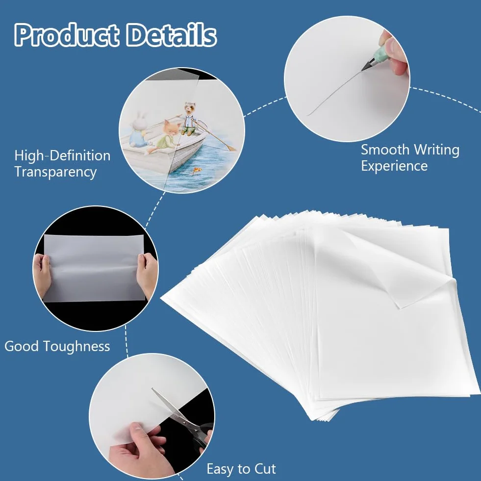 APXEL Feuille Calque Papier A4 100 PCS Transparent Dessin 63 g/m²