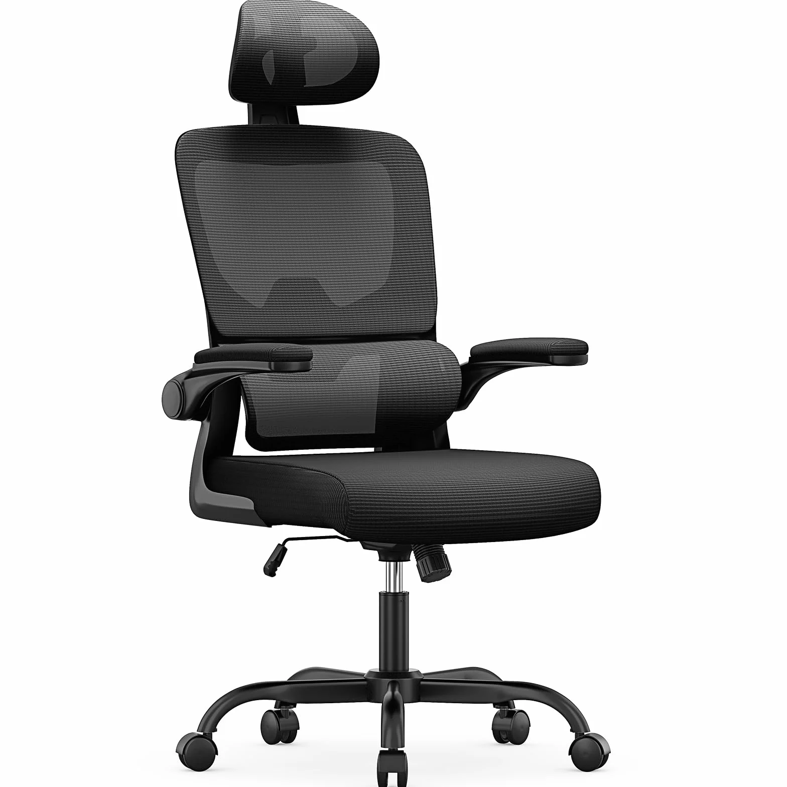 Chaise de Bureau Ergonomique Fauteuil Bureau Support Lombaire Dossier Appui-tête Réglables Accoudoir Réversible Siège Maille Respirante Noir