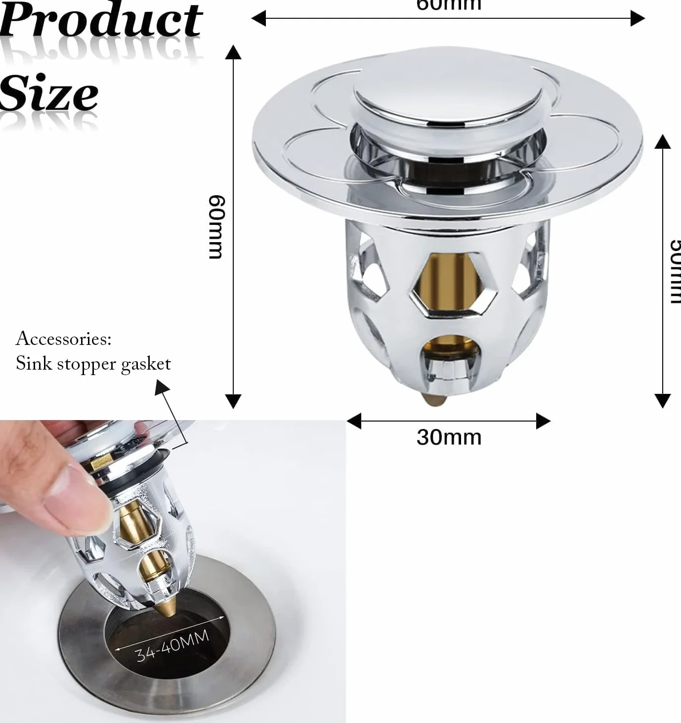 Bonde de Lavabo Universel Pop Up avec Filtre Anti-Clogging Anti-Bloqué - 2 Pièces