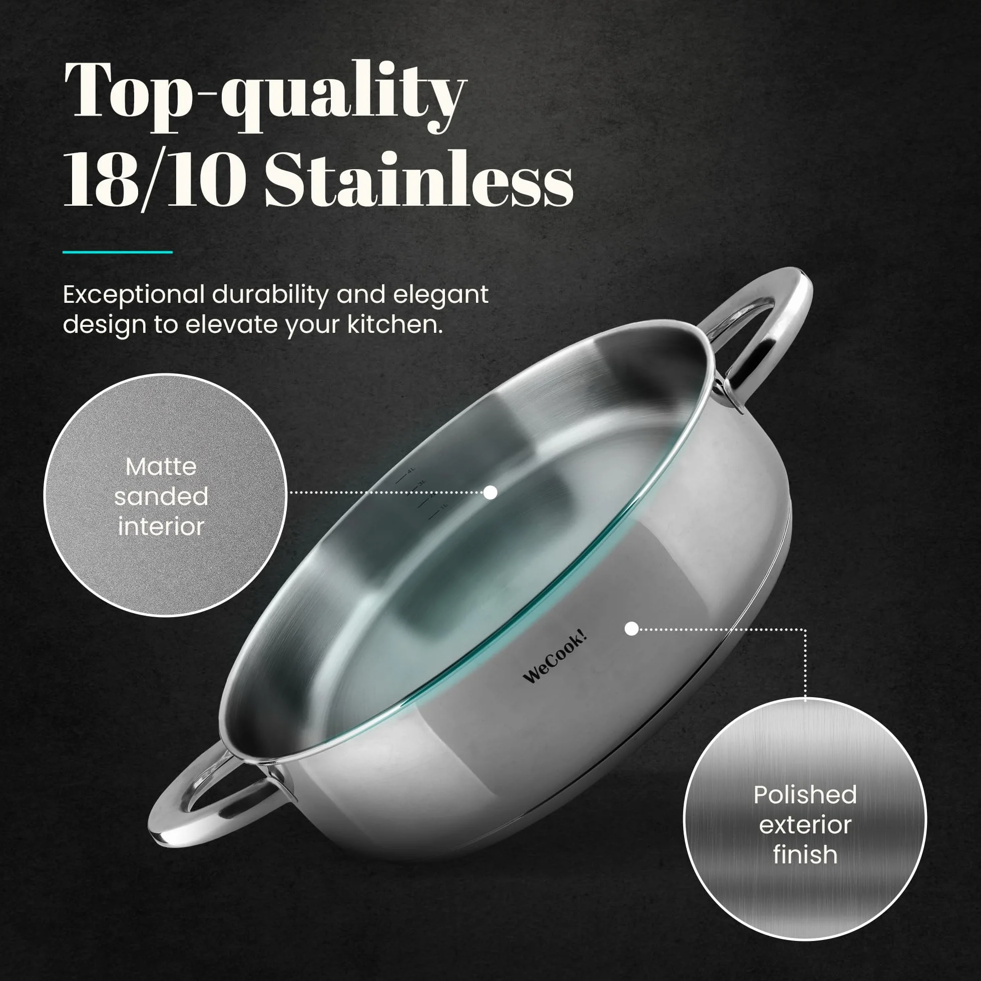 STAINLESS LOW COOKING POT WITH LID 28 cm.