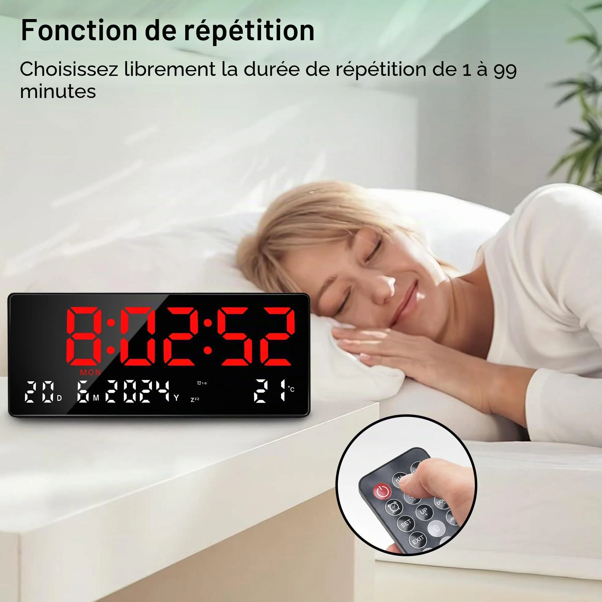 Lafocuse 15.5" LED Horloge Murale Numérique Grande Horloge de Bureau Digitale avec Télécommande