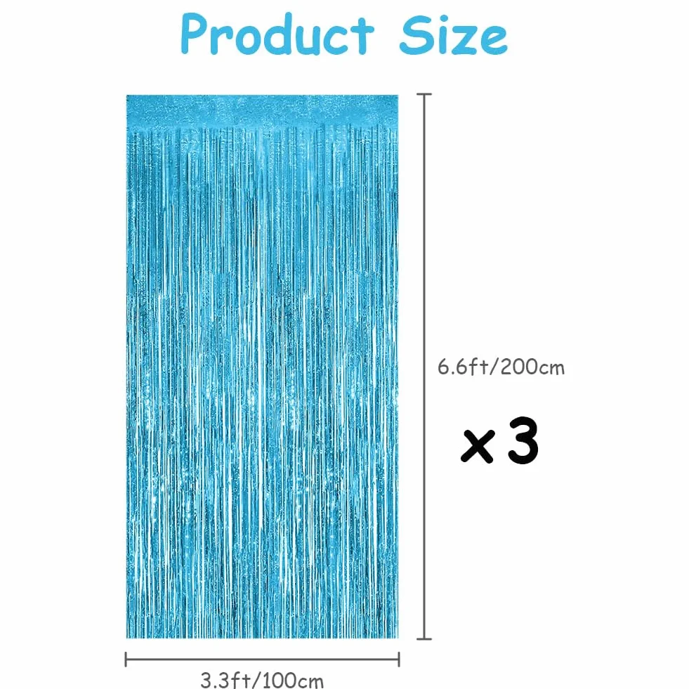 OFFCUP Rideau Métallique de Frange Bleu Clair 1m x 2m Aluminium Brillant Décoration Fête Mariage Anniversaire Photobooth