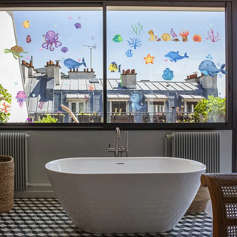 Stickers Muraux Sous la Mer Poisson Tropical pour Salle de Bain Enfant Chambre Bébé Salon