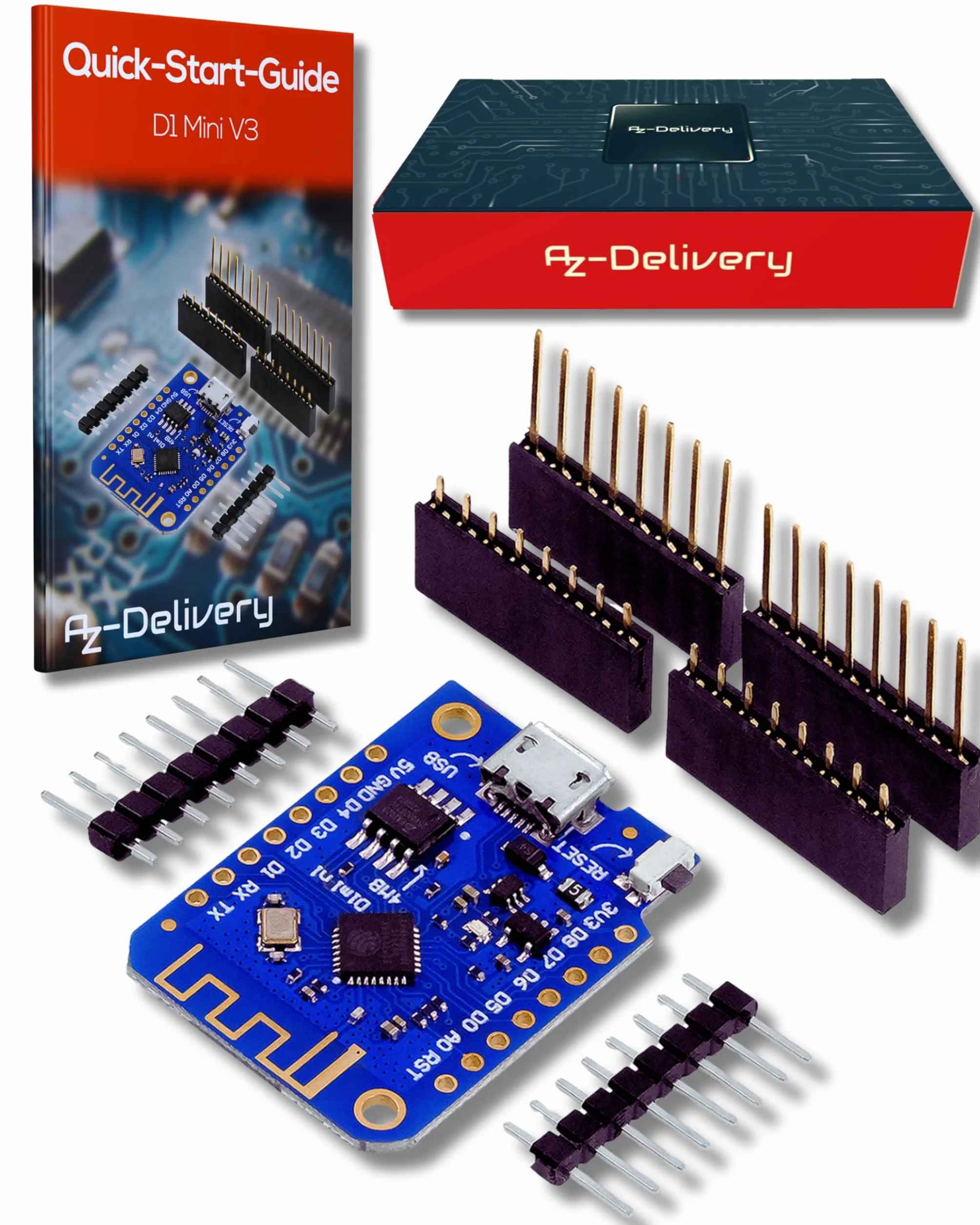 AZDelivery D1 Mini V3 NodeMCU ESP8266EX WLAN Moduł kompatybilny z Arduino w tym E-Book!