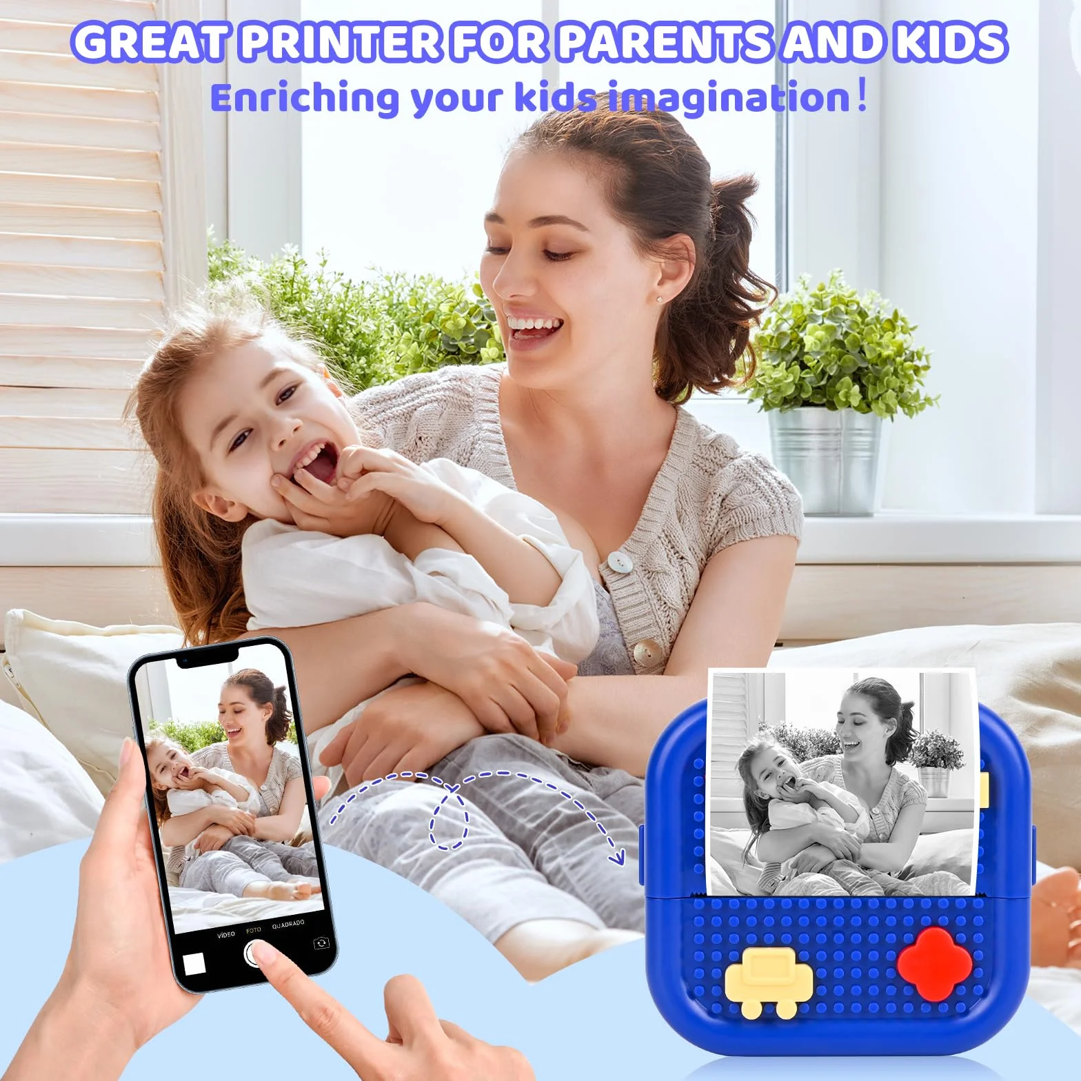 Mini drukarka, mobilna drukarka fotograficzna, przenośna mini drukarka fotograficzna, bezprzewodowa drukarka fotograficzna z 13 rolkami, do smartfona, drukarka Bluetooth, pomoc w nauce,