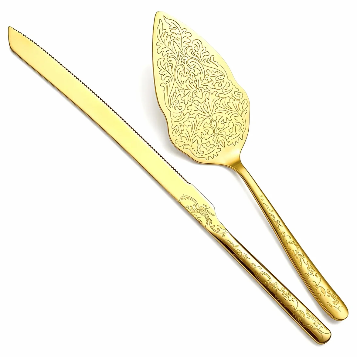 Berglander ensemble de couteau et serveur à gâteau de mariage en or plaqué or titane motif unique