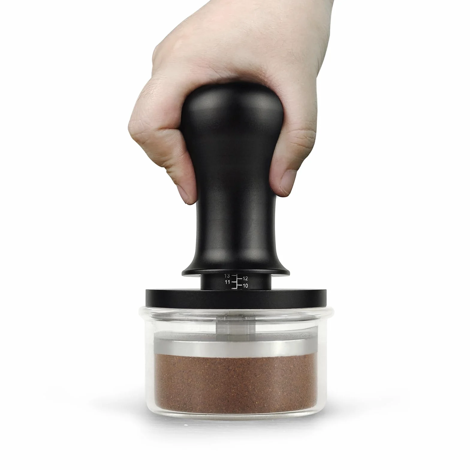 NOTSEK Tamper à café 54 mm, tampon à ressort calibré de 54 mm avec pression de contact de 13,6 kg, base ondulée en acier inoxydable 304 pour porte-filtre sauge, noir