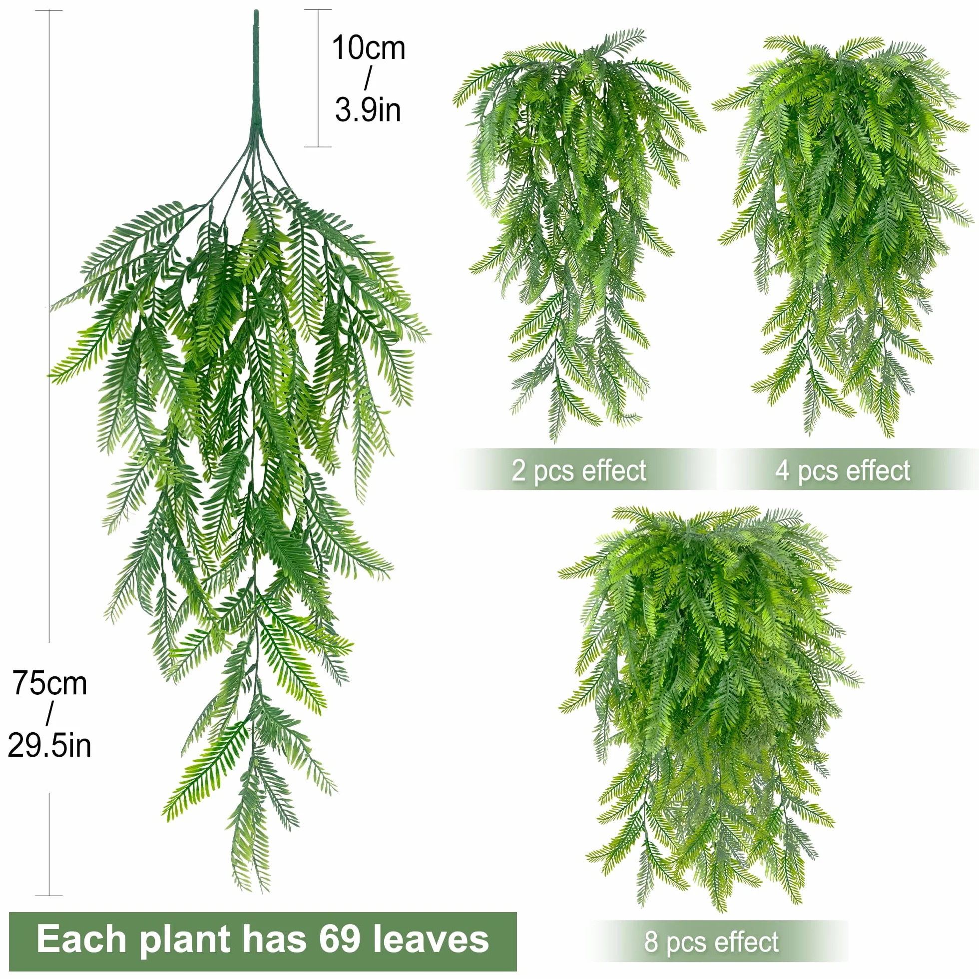 Fougère Artificielle Tombante 8Pcs Plantes Artificielles Suspendues Fausse Plante Verte Décor Intérieur Extérieur
