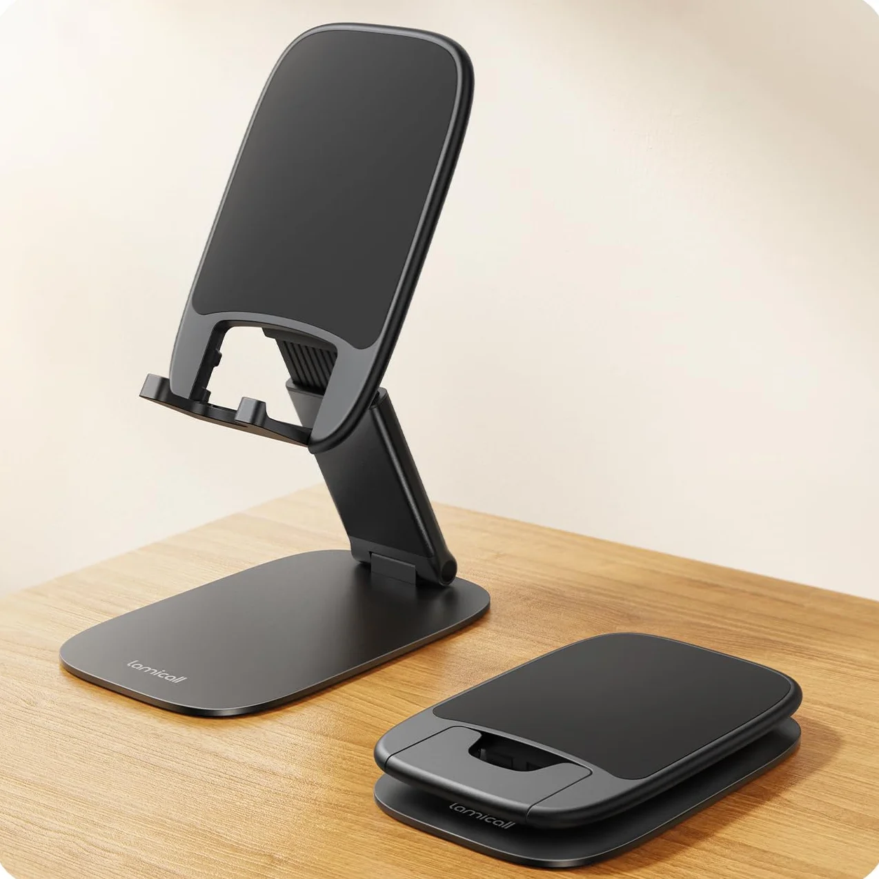 Lamicall Support Téléphone Bureau Pliable Base Métallique 15mm Ultrafin Hauteur Angle Réglables Universel pour iPhone 17/16/15/14/13/12 Pro Max Samsung Smartphones