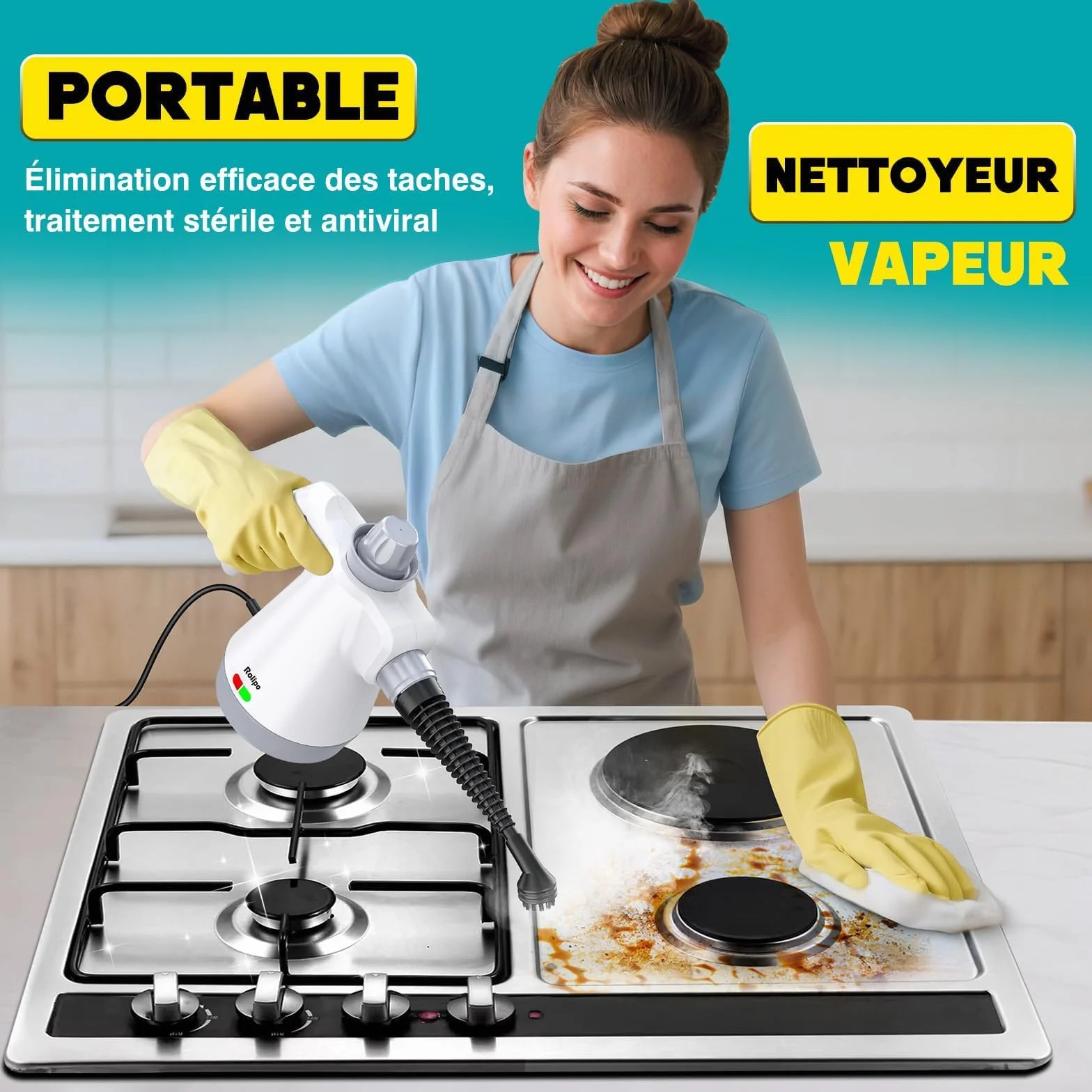 Nettoyeur Vapeur Portatif 1050W, Appareil Multifonction pour Cuisine, Salle de Bain, Voiture