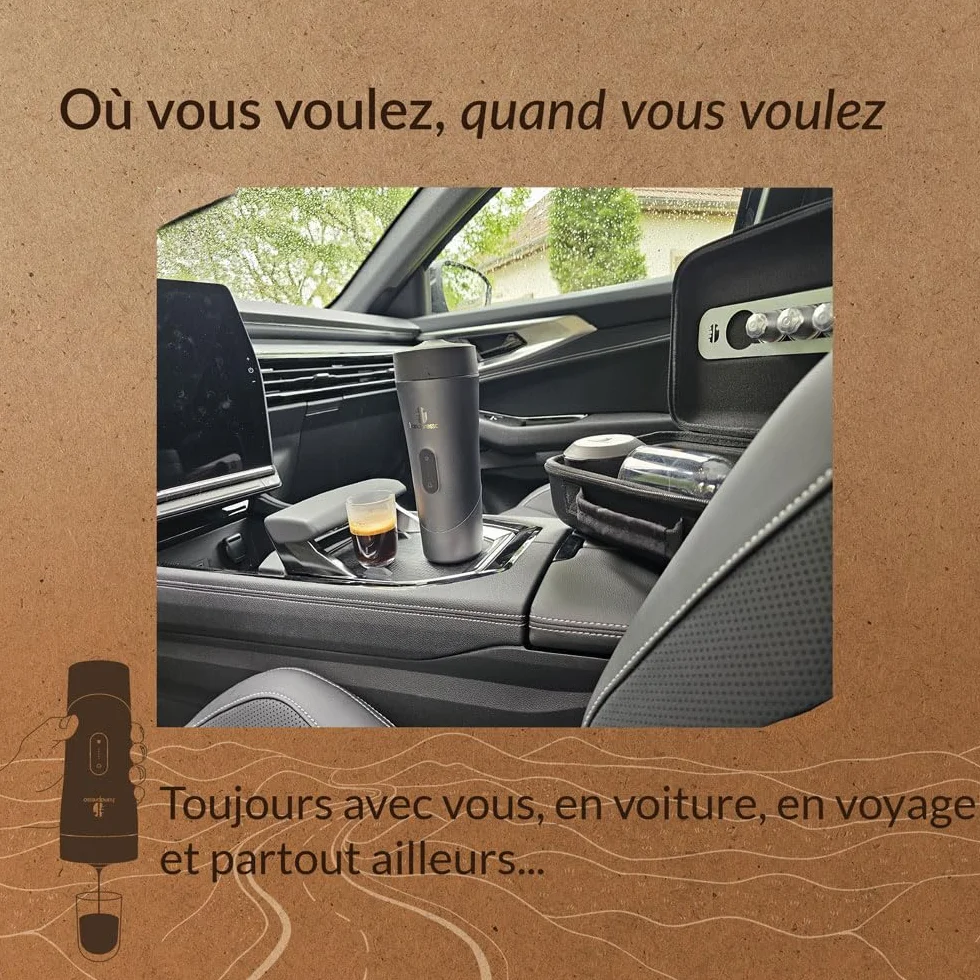 Handpresso Auto Set | cafetiere de voyage à batterie USB-C | capsule expresso & capsule réutilisable café moulu | malette compacte - cafetiere portable - 2 tasses - poubelle - cable USB - serviette