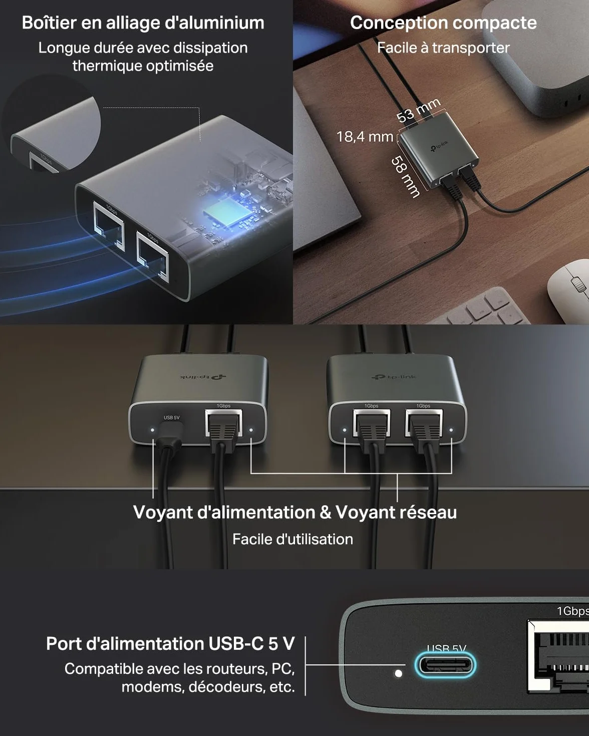 TP-Link EH210 Switch Ethernet 2 Ports 1000 Mbps RJ45 Splitter Réseau