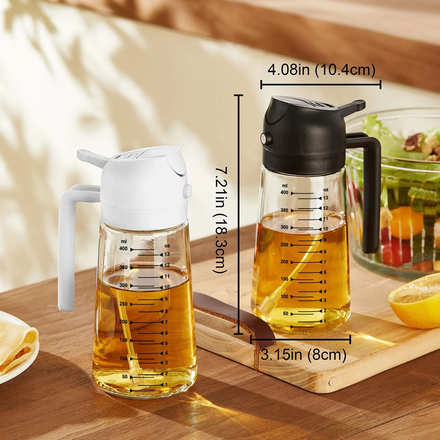 Spray Huile Cuisine 470ml Vaporisateur 2-en-1 Air Fryer Cuisson Salades Vinaigre Noir