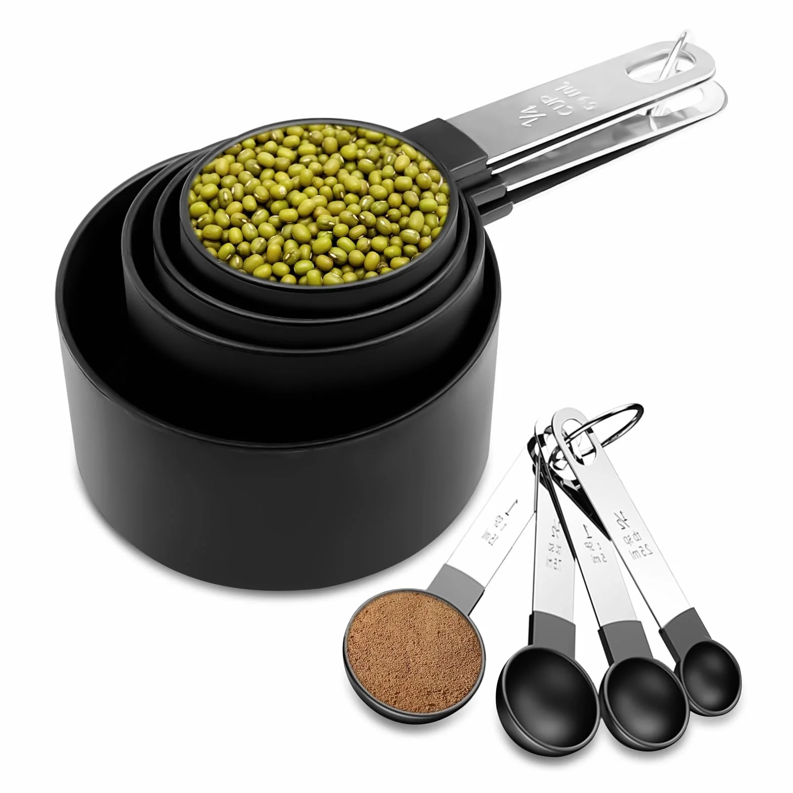 8 pièces Tasses et Cuillères à Mesurer, Lot de Cuillère Doseuse Inclure 4 Cuillère et 4 Tasses de Mesure