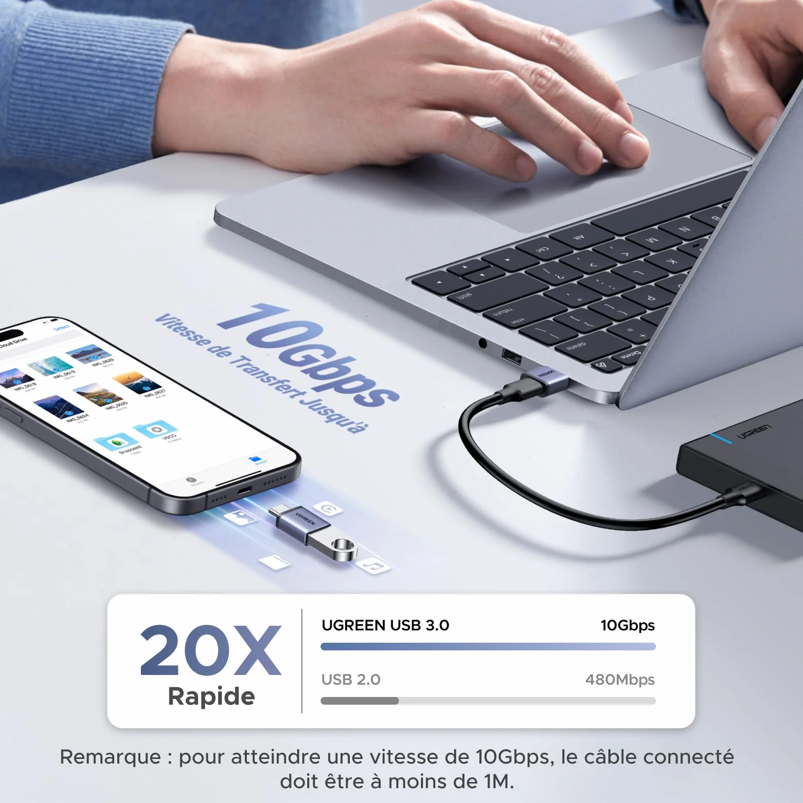 UGREEN Adaptateur USB C vers USB A OTG 10Gbps Lot de 4 Charge Rapide Data Sync