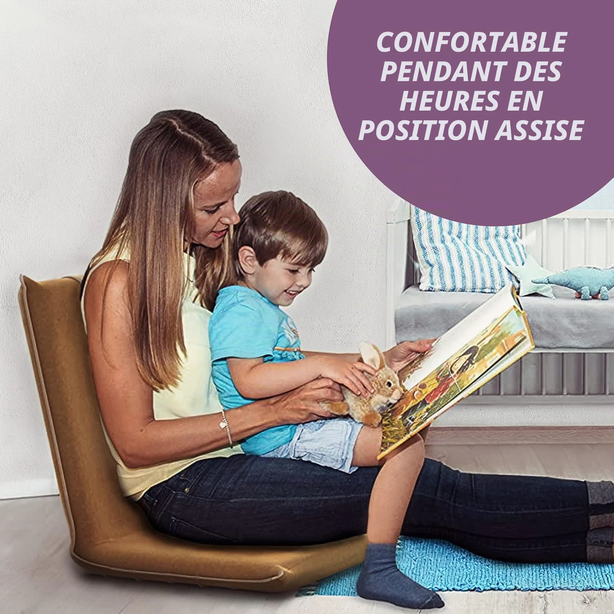 bonVIVO Easy II Fauteuil de Sol Rembourré pour Adultes et Enfants avec Dossier Réglable - Chaise de Sol Pliable, Siège Méditation, Yoga