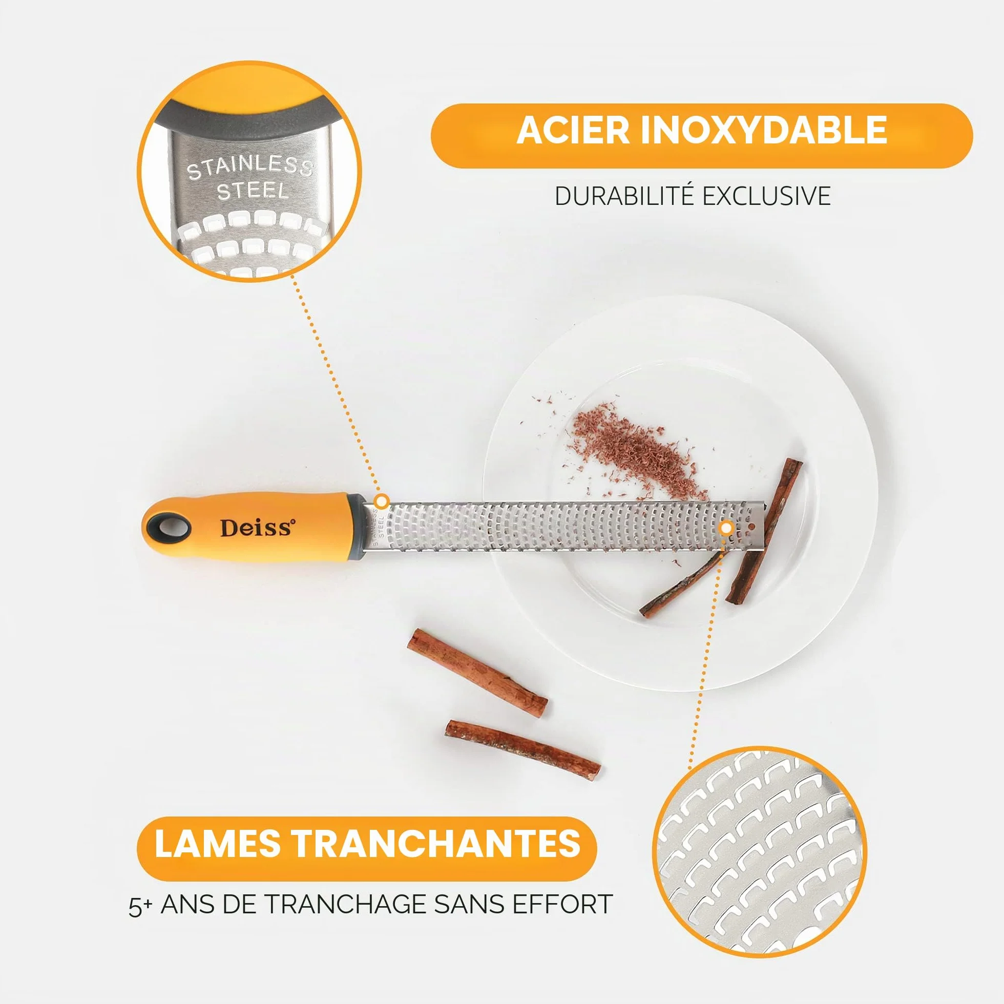 Deiss PRO Râpe à Fromage Manuelle Acier Inoxydable Lame Tranchante Zesteur d'Agrumes