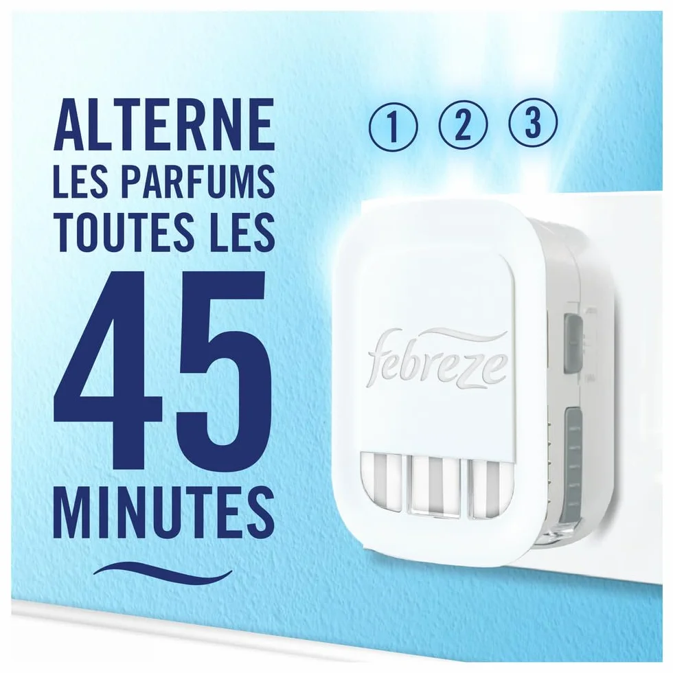 Febreze Désodorisant Électrique Méga Pack Recharges 4x20ml 3 Parfums Fleur de Lys Fraîcheur 90 Jours