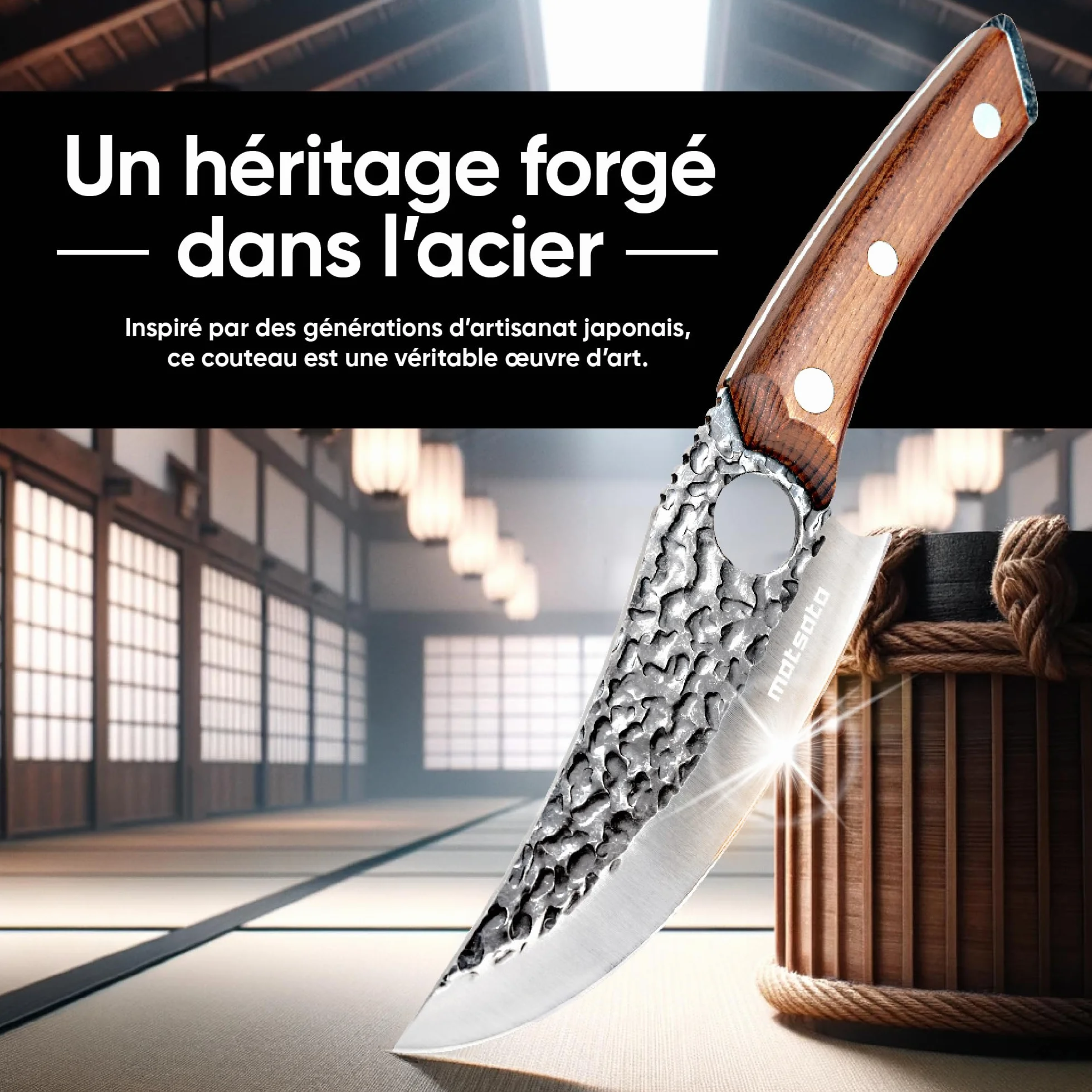 Matsato Couteau de Chef Acier Japonais Tranchant Viande Légumes