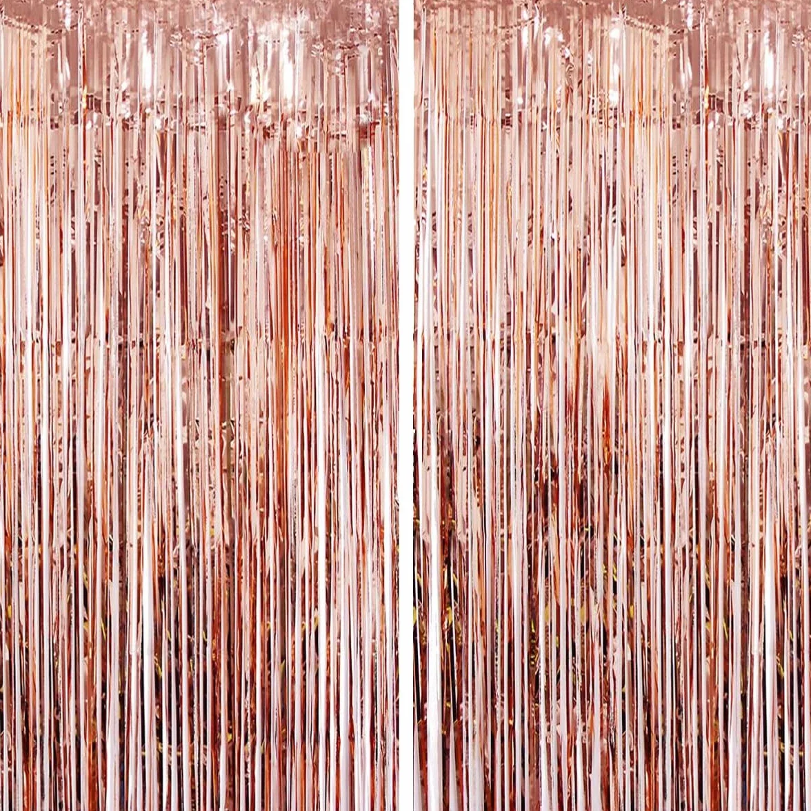 Rideau Métallique Tinsel Rosegold, Rideaux à Franges en Aluminium, Toile de Fond pour Fête Anniversaire Mariage