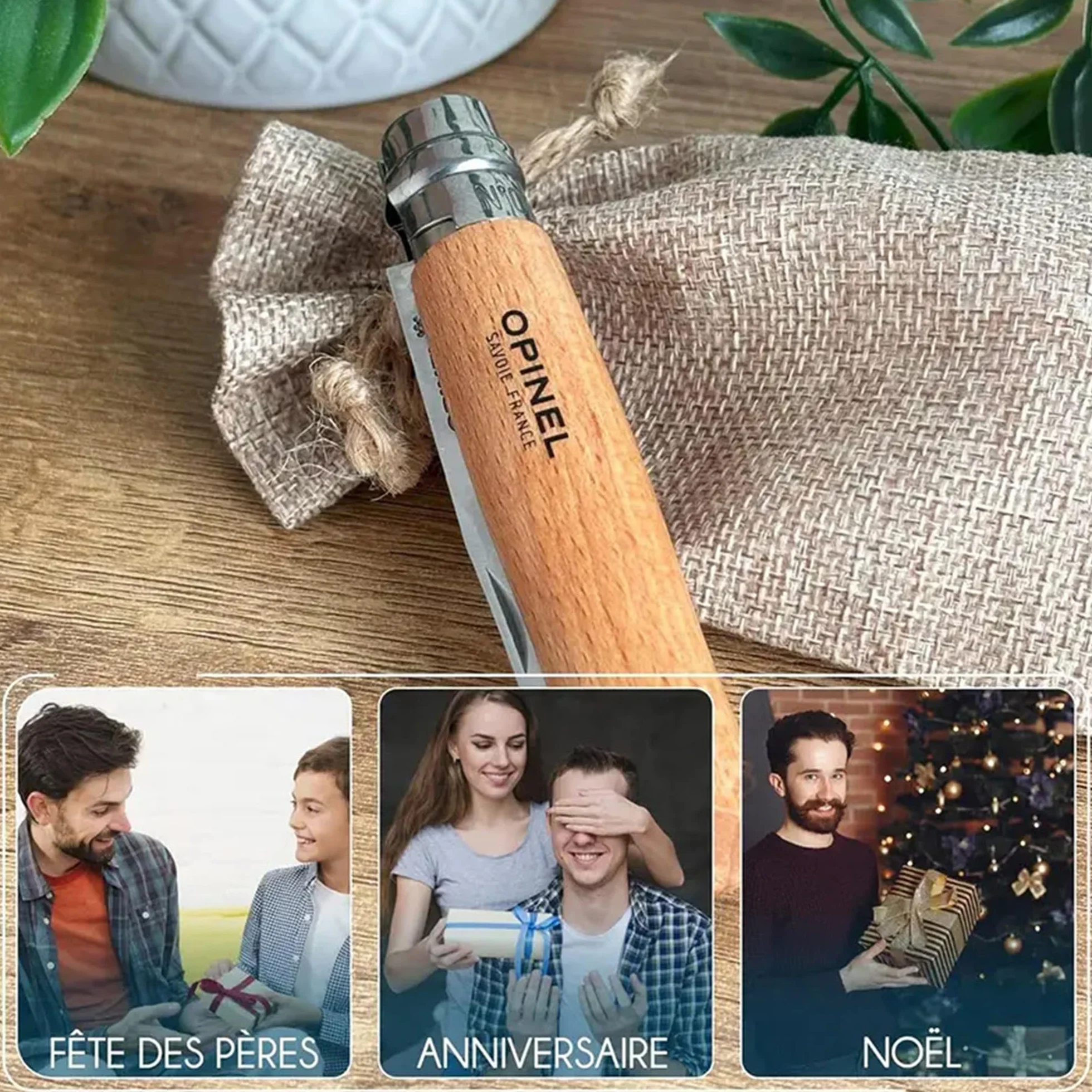 Opinel n°8 Couteau pliant personnalisé homme lame acier inoxydable gravé prénom date