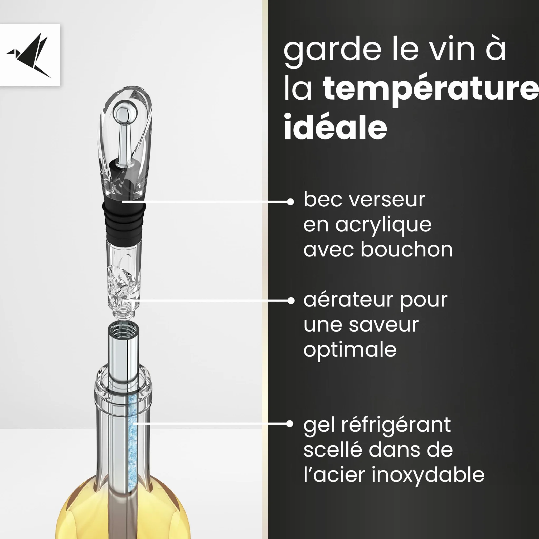 Beyond Bâton Refroidisseur de Vin en Acier Inoxydable avec Verseur – Set Rafraîchisseur pour Vin Blanc et Rouge Coffret Cadeau