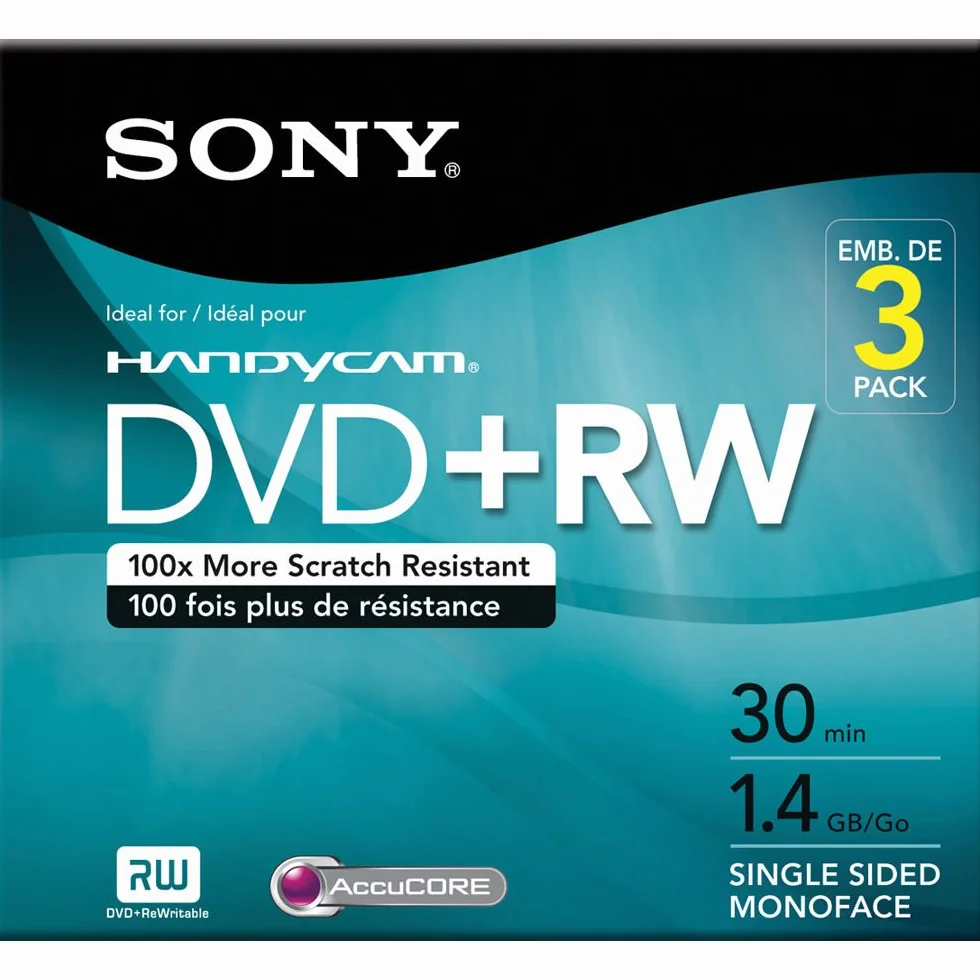 Sony DVD+RW Lot de 3 : 8 cm, 30 min, 1,4 Go