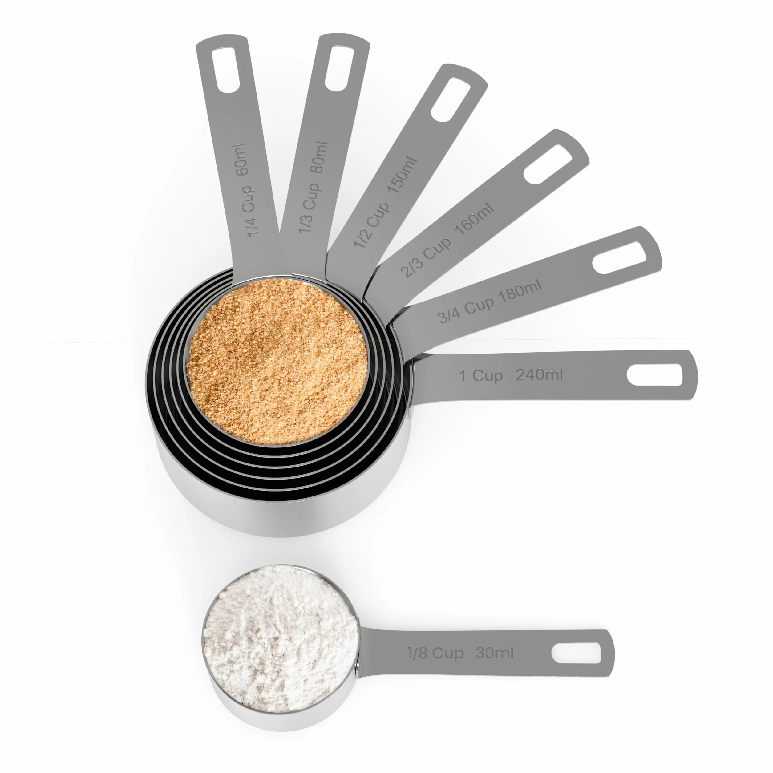 Lot de 7 Cuillère Doseuse en Acier Inoxydable - Tasse et Cuillère Mesure de Cuisine pour Ingrédients Secs ou Liquides