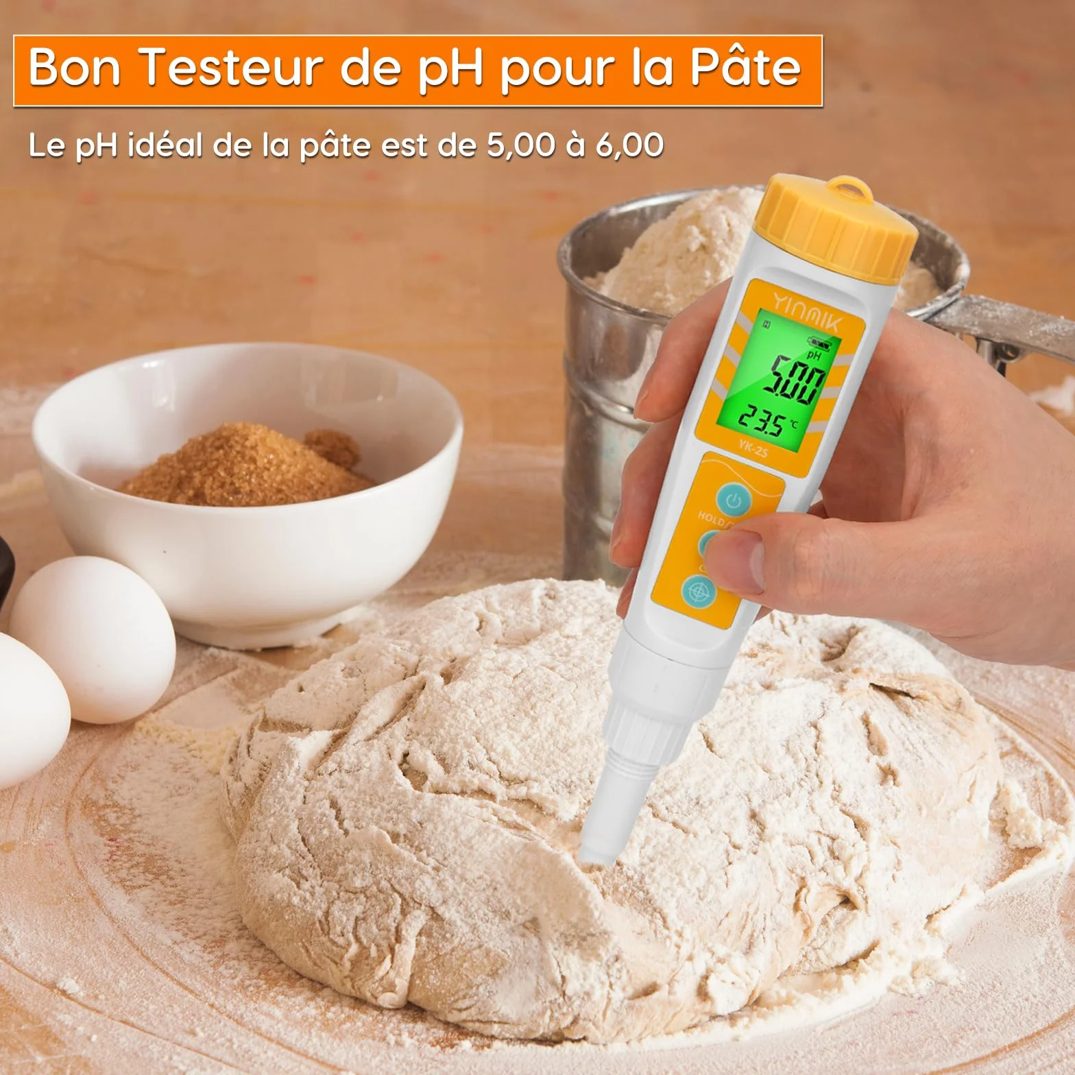 YINMIK pH Mètre Alimentaire avec Sonde de pH Remplaçable Supplémentaire, Testeur de pH Numérique pour Levain et le Pain, Testeur de pH Alimentaire pour Viande, Mise en Conserve, Fromage, l'eau