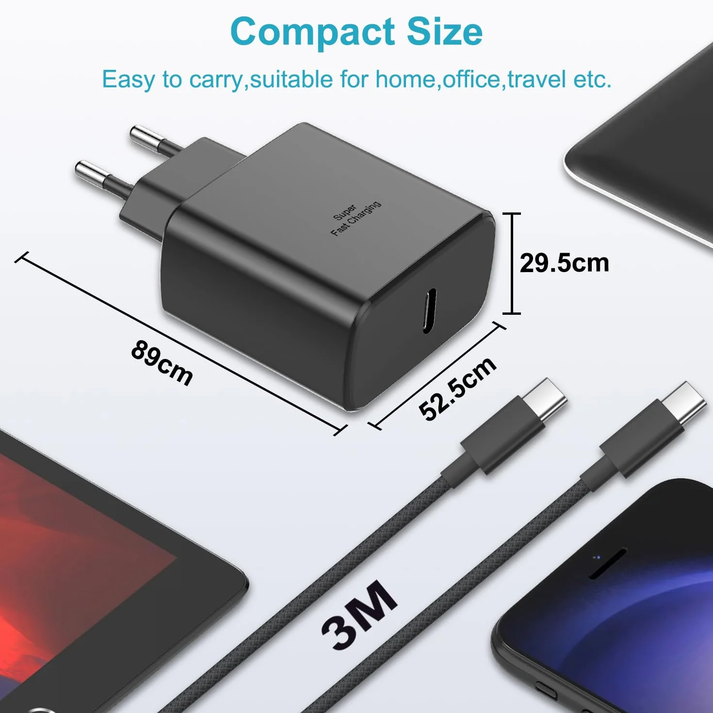 Ładowarka USB C 45 W do Samsung Galaxy S25 S24 S23/S23 Ultra/S22/S21/S20/Note20/A73/A53/S10, USBC Gniazdo ładowania Typ C Wtyczka ładowania Adapter z 3M Nylon Kabel USB Type-C