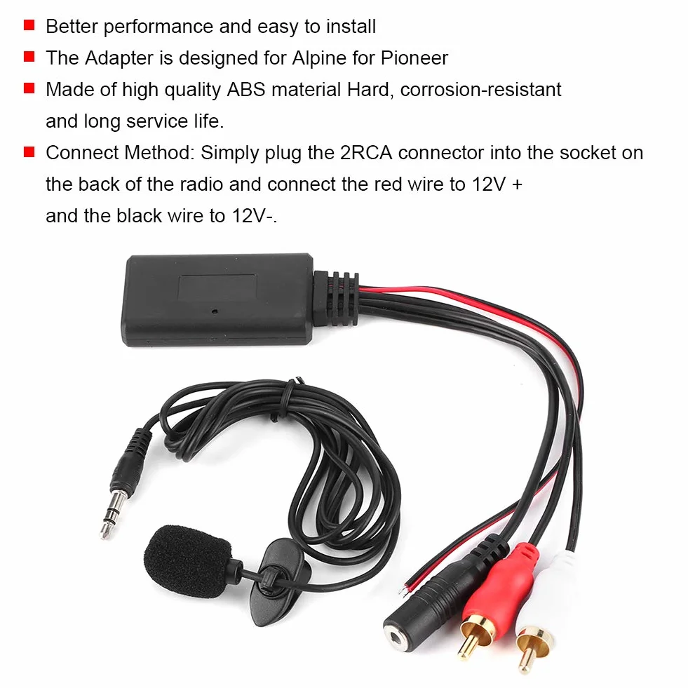 Moduł Bluetooth AUX, moduł Bluetooth AUX 2 RCA adapter kablowy z mikrofonem głośnomówiącym do Alpine
