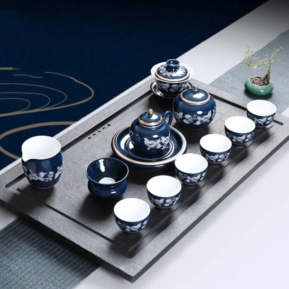 Service À Thé en Or Peint À La Main, Ensemble Complet De Théière, Tasse, Couvercle, Bol, Cadeau en Céramique, Service À Thé