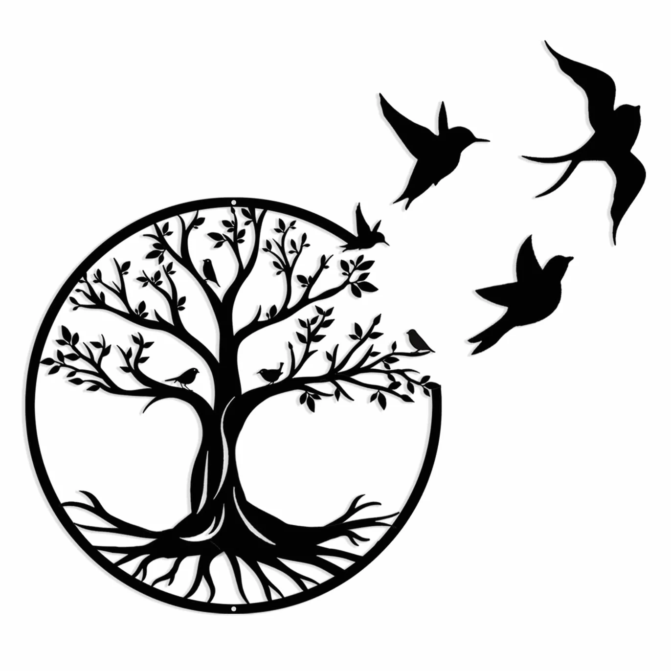 Pduoduo 30cm Arbre de vie en métal Décoration Murale avec Petit oiseau pour Jardin Maison (11.8 pouces)