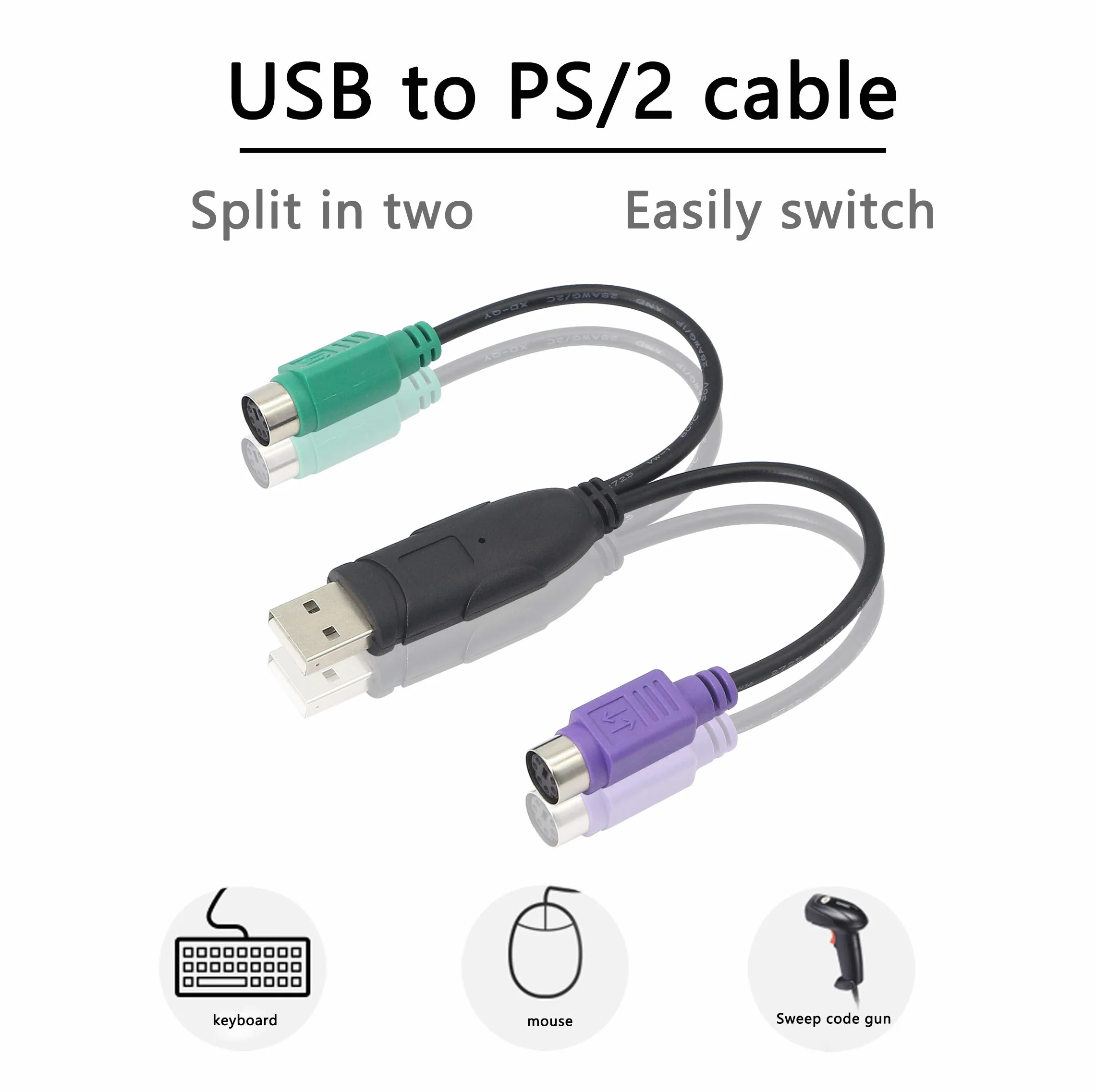 HONGLEI Adaptateur USB vers PS2, convertisseur clavier souris Plug and Play