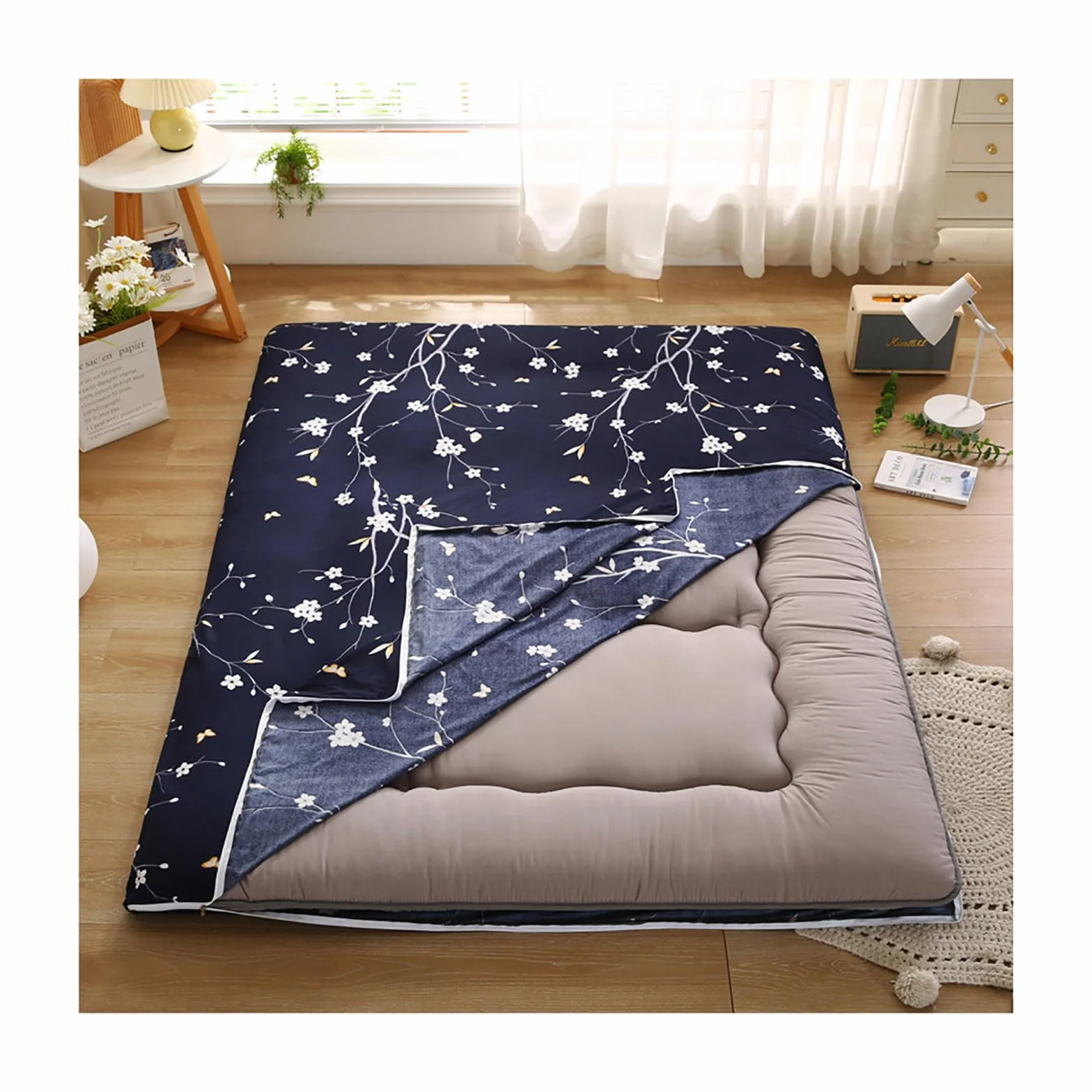 Housse de Matelas Futon avec Fermeture éclair, Coton Doux Amovible pour Full Size 120x200cm