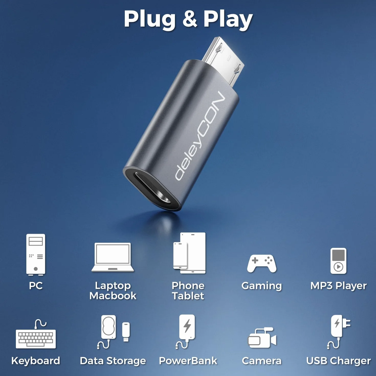 deleyCON Adaptateur USB-C vers Micro USB Lot de 2 Données & Charge