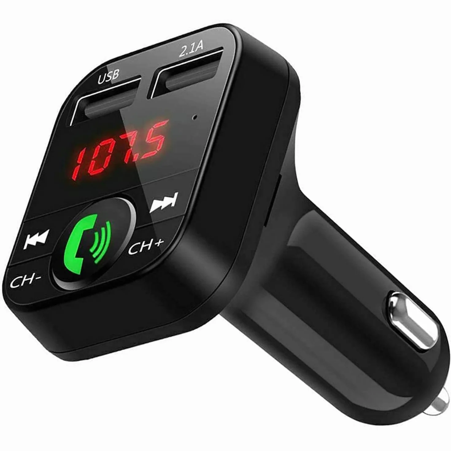 NK Bluetooth FM Transmitter For Car & Truck (12/24V) - zestaw głośnomówiący, odtwarzacz muzyczny Bluetooth V5.0 + EDR, odbiornik FM, adapter radiowy,USB - szybkie ładowanie 2.1A i uchwyt na pamięć USB
