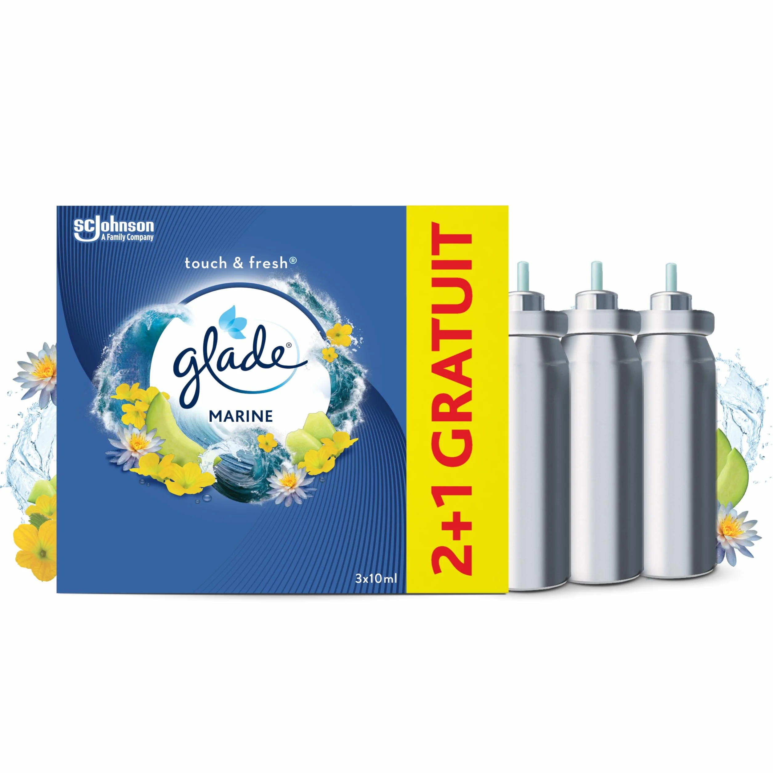 Glade Touch et Fresh Recharges 2et1 Fraicheur Instantanée Marine - 3 Recharges