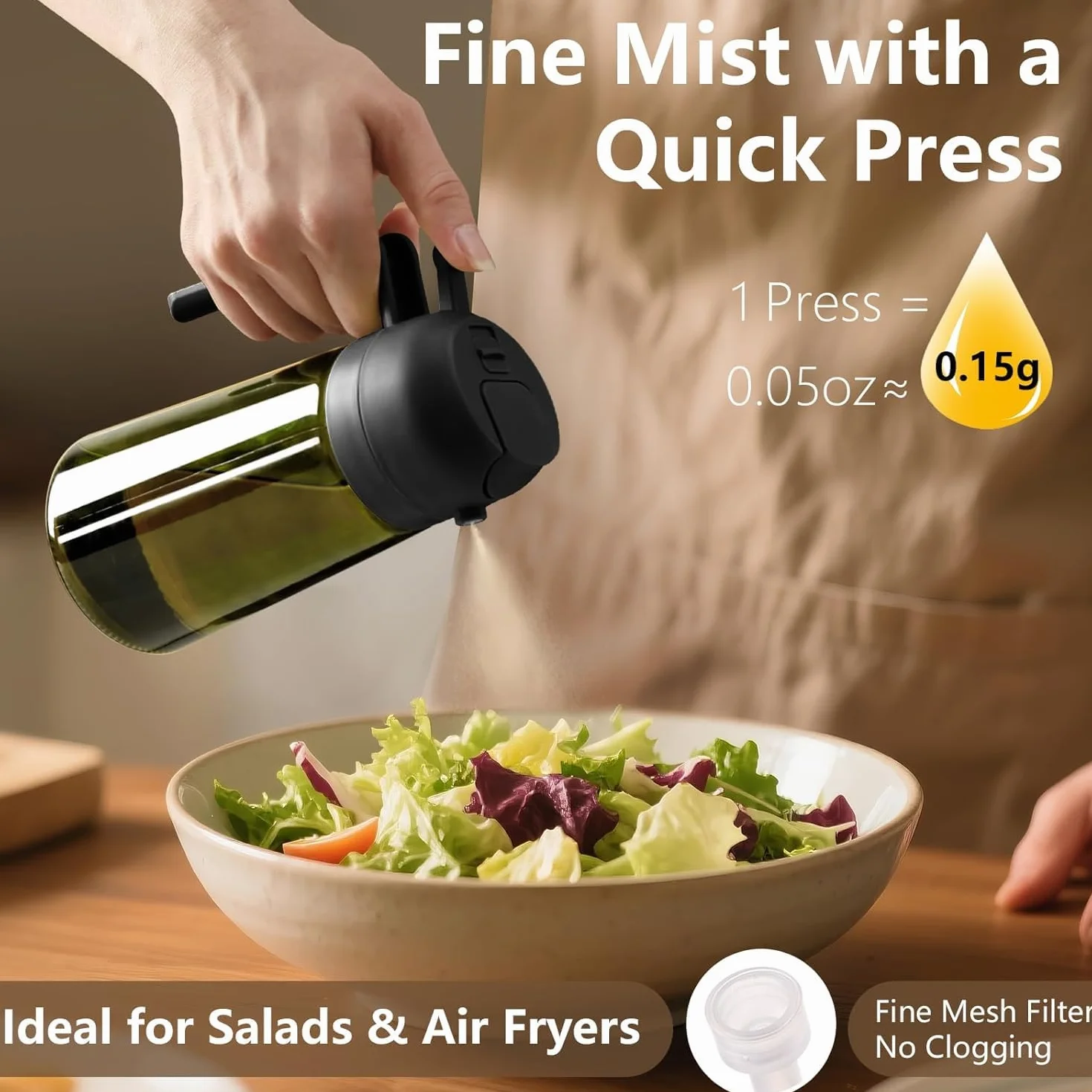 Vaporisateur à Huile 470 ml en Verre Résistant à la Lumière pour Cuisine Friteuse Air Salade Barbecue