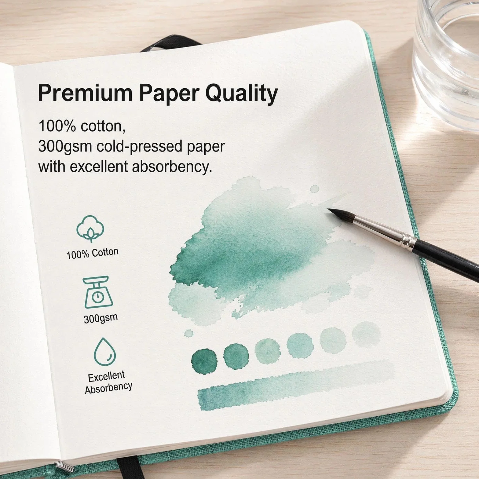 Carnet Aquarelle Carré 12 x 12 cm, Papier 100% Coton 300 g Pressage à Froid, 48 Pages pour Croquis de Voyage