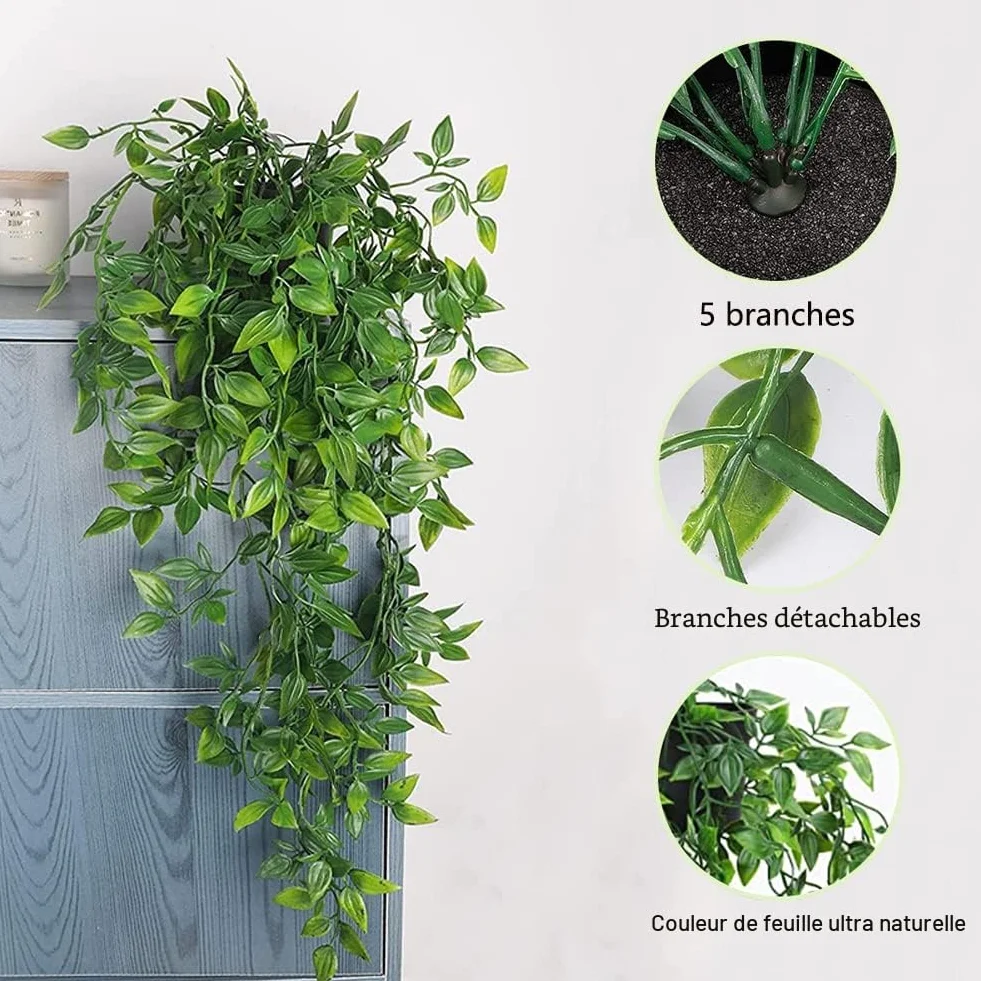 Plante Artificielle Tombante en Pot 2 Pcs Lierre Artificiel Fausse Plante Verte Suspendue pour Balcon