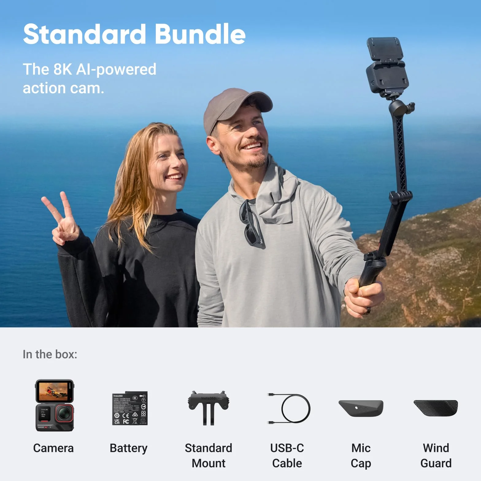 Insta360 Ace Pro 2 szt. Standardowa kamera sportowa wodoodporna 8K współinżynierska z Leica, czujnik 1/1,3", podwójny układ AI, doskonały przy słabym świetle, doskonały dźwięk