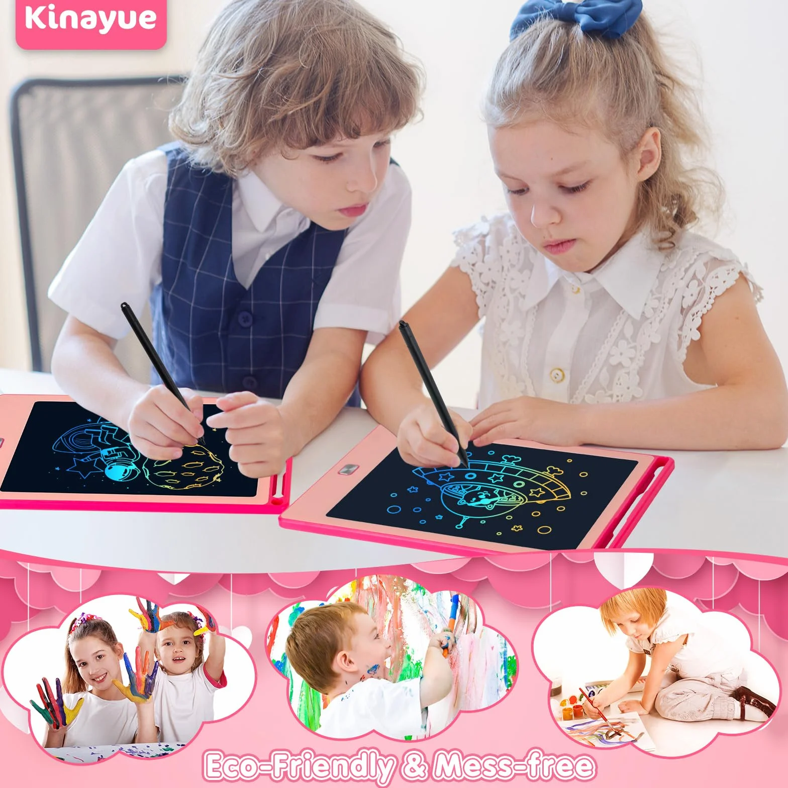 Tablette d'écriture LCD 8,5 Pouces, Ardoise Magique Réutilisable pour Enfants 3-10 ans Rose