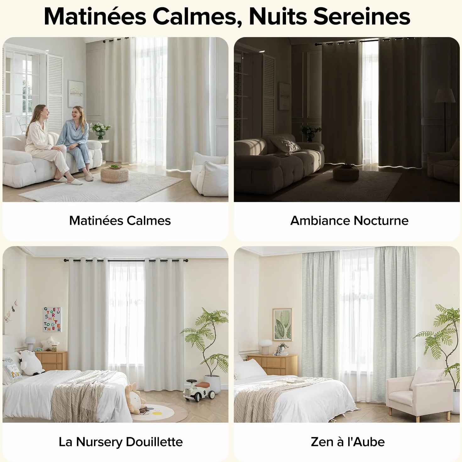 Rideaux Occultants Lin Thermique Anti Chaleur Anti Froid UV Lot de 2 140x245 Beige Clair