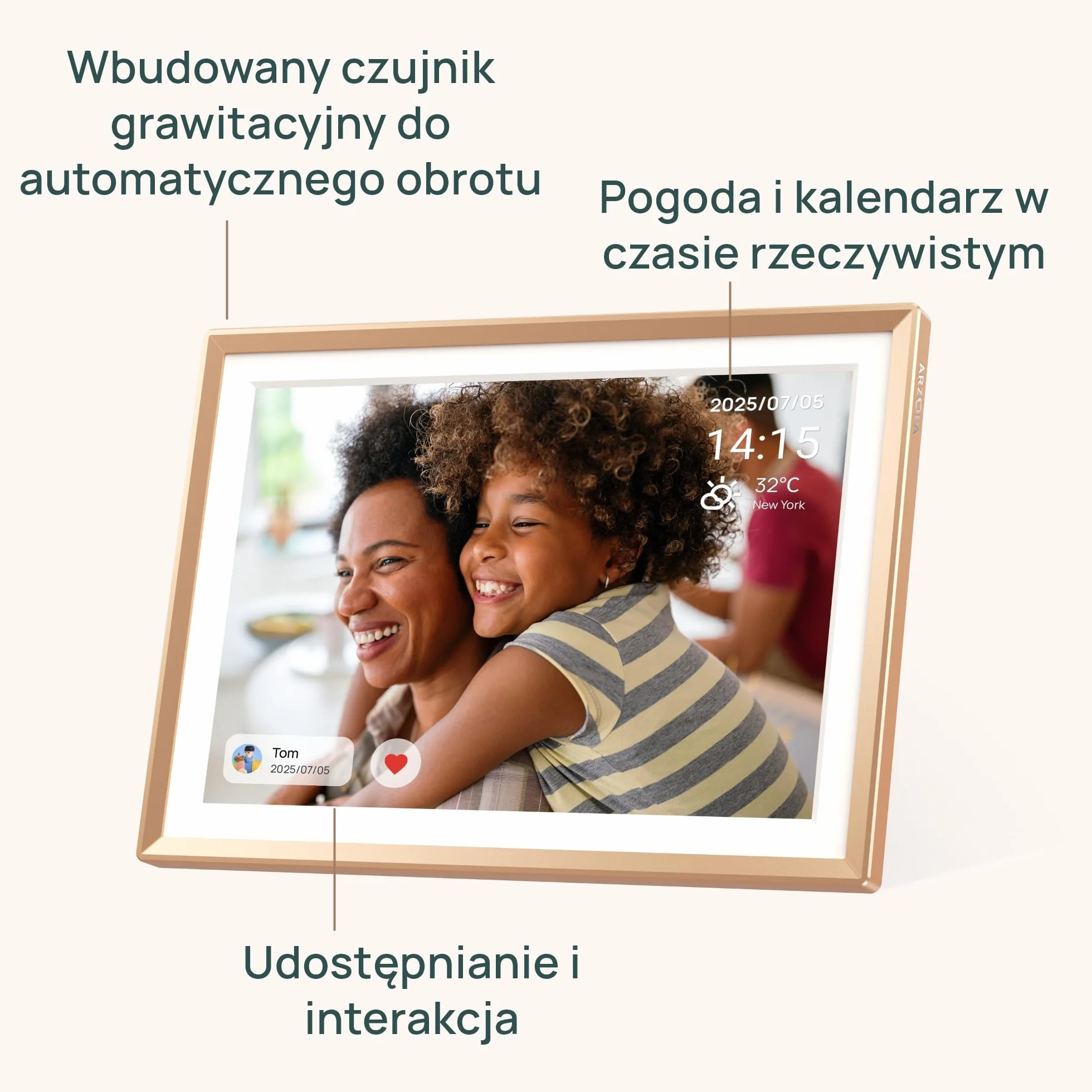 ARZOPA Cyfrowa Ramka na Zdjęcia WiFi 10,1" Nielimitowana Chmura Metalowa Ramka Cyfrowa HD IPS Ekran Dotykowy Bez Abonamentu Udostępniaj Zdjęcia/Filmy Zdalnie bez Limitu Idealny na Prezent - D10 GOLD