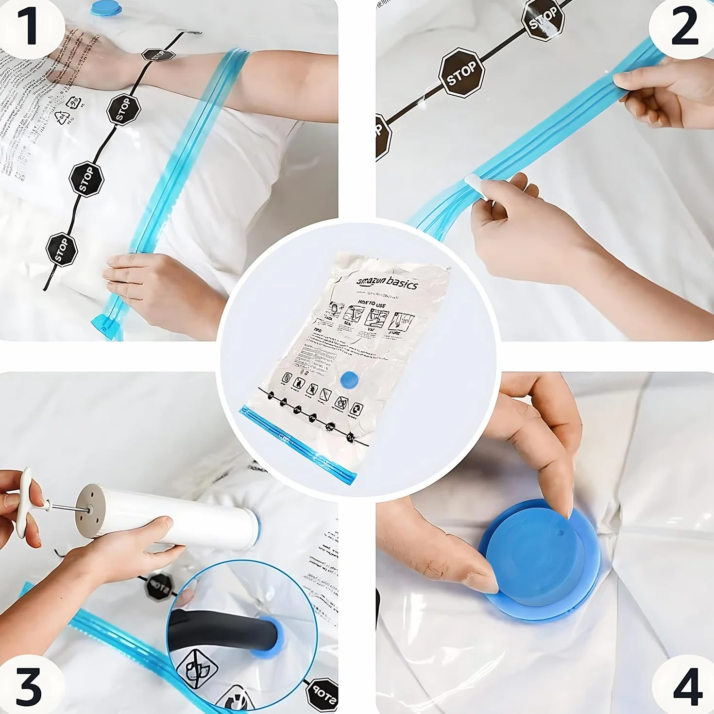 Amazon Basics housses de rangement sous vide avec pompe manuelle, 5 pièces, Taille L
